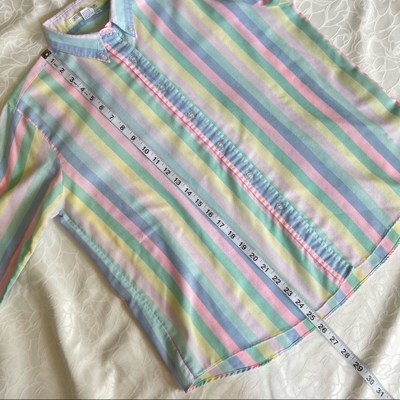 Vintage 90s Michelle Richards Pastel Rainbow Stripes Preppy Button Down Shirt - Picture 8 of 10